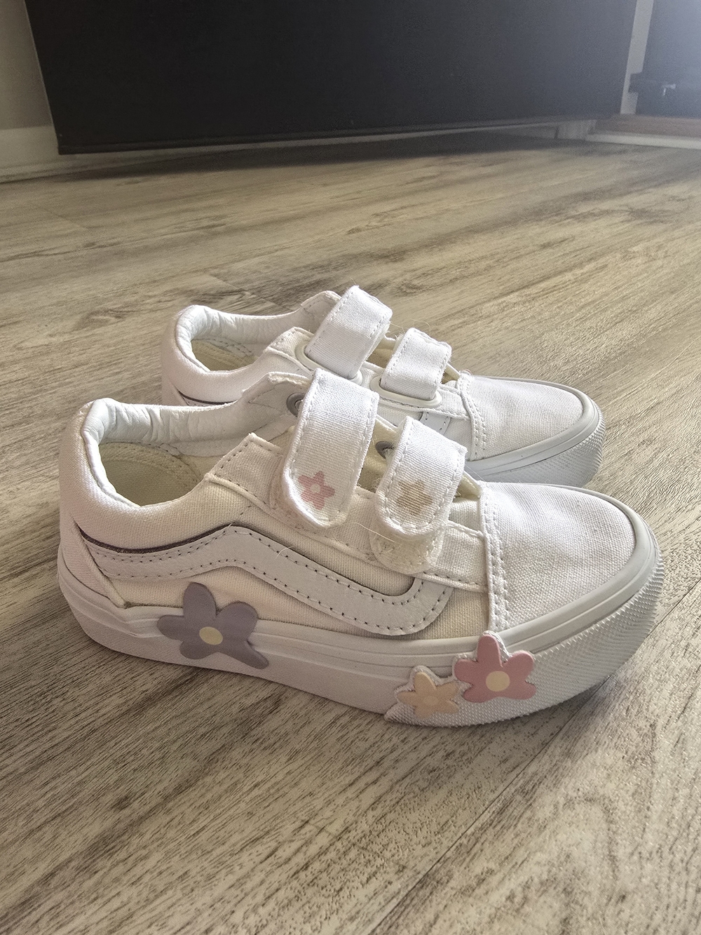 Vans Kids White Floral Velcro Skate Shoes